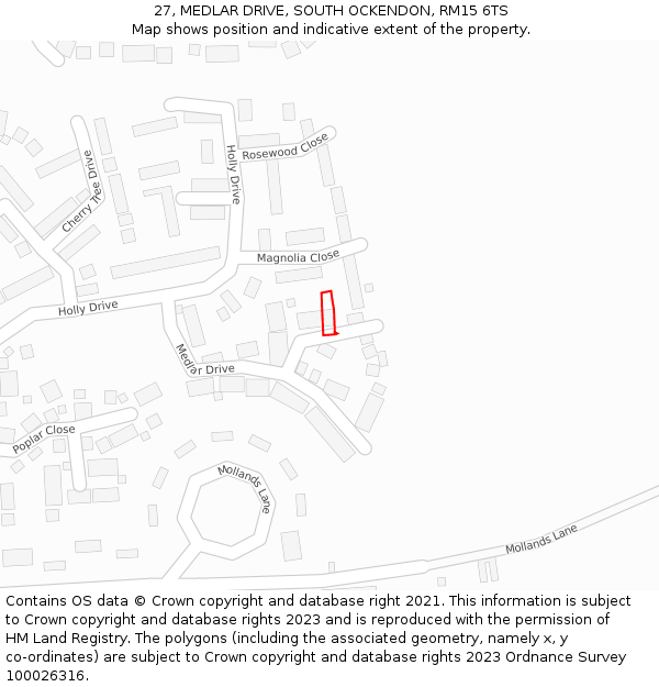 27, MEDLAR DRIVE, SOUTH OCKENDON, RM15 6TS: Location map and indicative extent of plot
