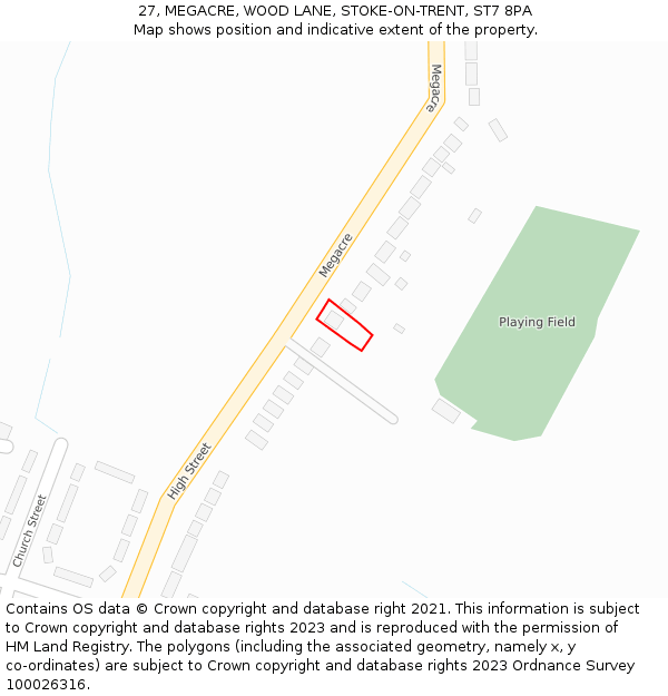 27, MEGACRE, WOOD LANE, STOKE-ON-TRENT, ST7 8PA: Location map and indicative extent of plot