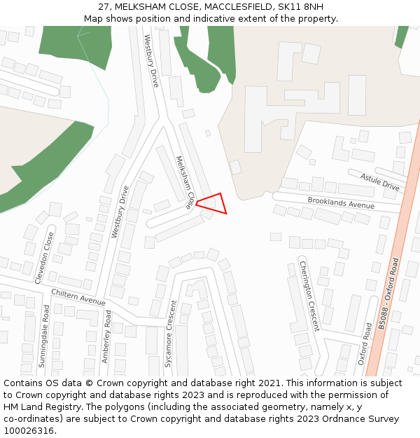 27, MELKSHAM CLOSE, MACCLESFIELD, SK11 8NH: Location map and indicative extent of plot