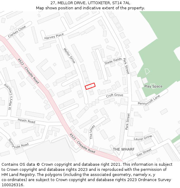 27, MELLOR DRIVE, UTTOXETER, ST14 7AL: Location map and indicative extent of plot