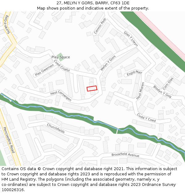 27, MELYN Y GORS, BARRY, CF63 1DE: Location map and indicative extent of plot