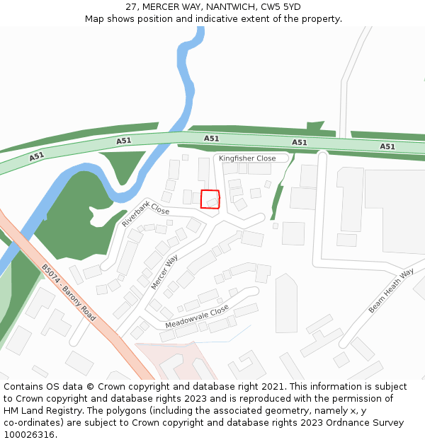 27, MERCER WAY, NANTWICH, CW5 5YD: Location map and indicative extent of plot