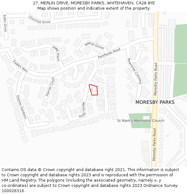 27, MERLIN DRIVE, MORESBY PARKS, WHITEHAVEN, CA28 8YE: Location map and indicative extent of plot