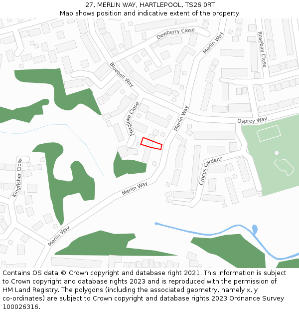 27, MERLIN WAY, HARTLEPOOL, TS26 0RT: Location map and indicative extent of plot