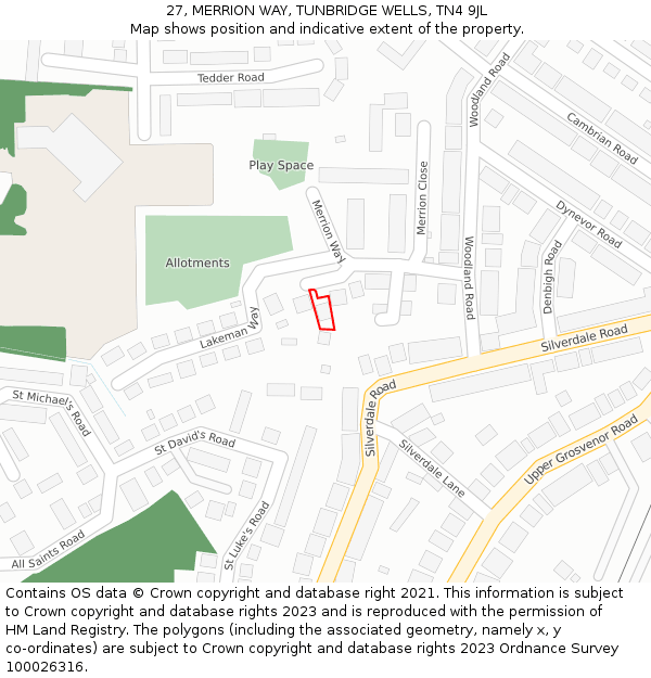 27, MERRION WAY, TUNBRIDGE WELLS, TN4 9JL: Location map and indicative extent of plot