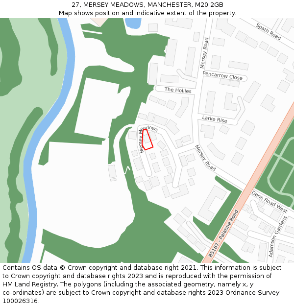 27, MERSEY MEADOWS, MANCHESTER, M20 2GB: Location map and indicative extent of plot