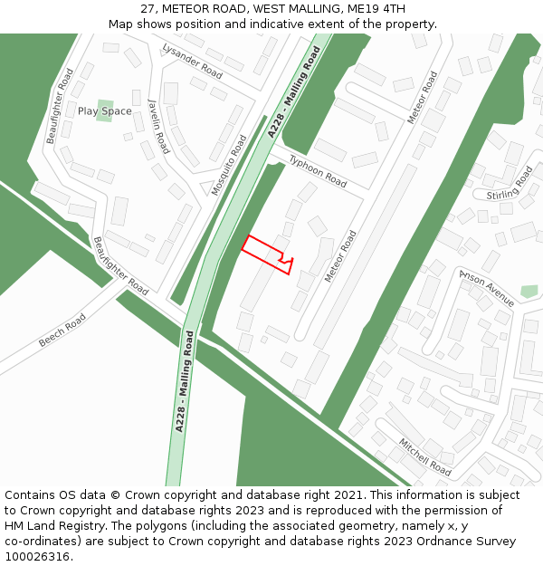 27, METEOR ROAD, WEST MALLING, ME19 4TH: Location map and indicative extent of plot