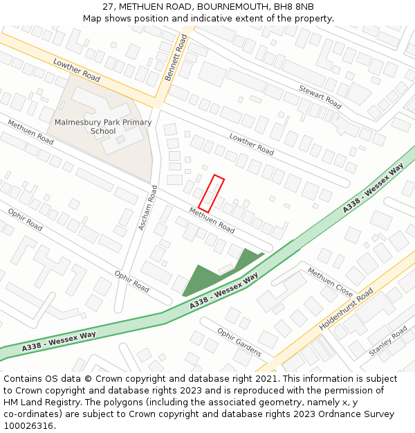 27, METHUEN ROAD, BOURNEMOUTH, BH8 8NB: Location map and indicative extent of plot