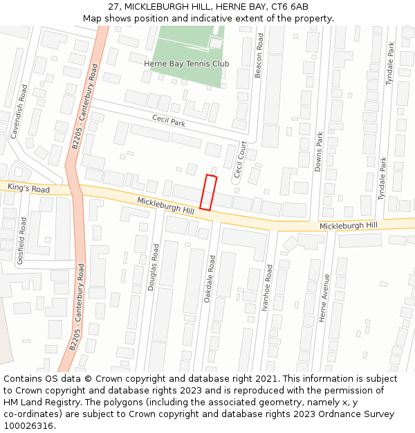 27, MICKLEBURGH HILL, HERNE BAY, CT6 6AB: Location map and indicative extent of plot