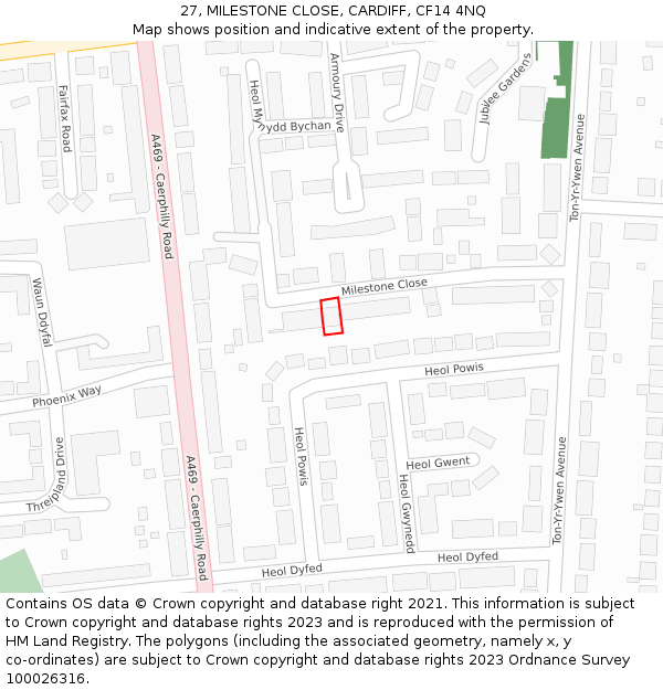 27, MILESTONE CLOSE, CARDIFF, CF14 4NQ: Location map and indicative extent of plot