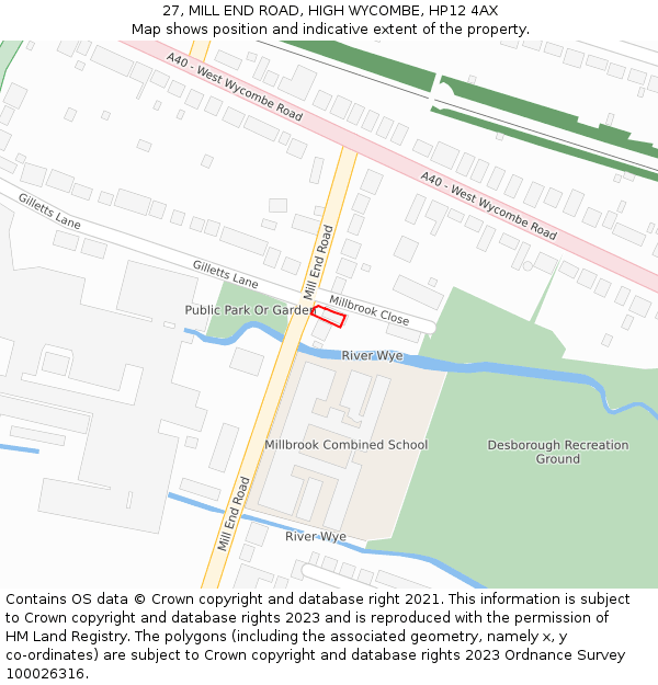 27, MILL END ROAD, HIGH WYCOMBE, HP12 4AX: Location map and indicative extent of plot