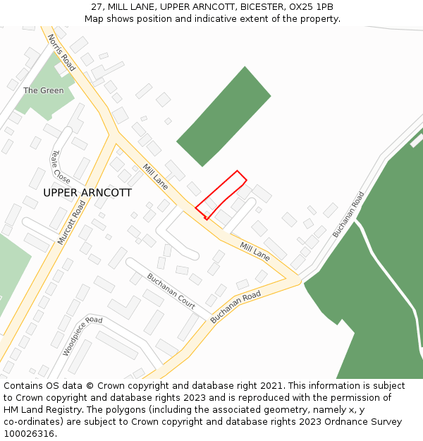 27, MILL LANE, UPPER ARNCOTT, BICESTER, OX25 1PB: Location map and indicative extent of plot