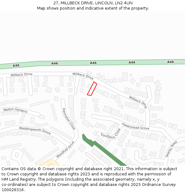 27, MILLBECK DRIVE, LINCOLN, LN2 4UN: Location map and indicative extent of plot