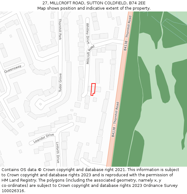 27, MILLCROFT ROAD, SUTTON COLDFIELD, B74 2EE: Location map and indicative extent of plot