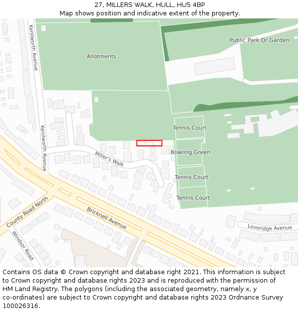 27, MILLERS WALK, HULL, HU5 4BP: Location map and indicative extent of plot