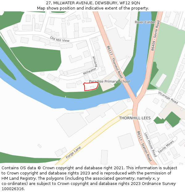 27, MILLWATER AVENUE, DEWSBURY, WF12 9QN: Location map and indicative extent of plot