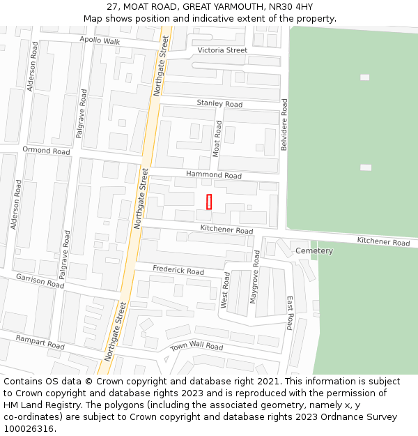 27, MOAT ROAD, GREAT YARMOUTH, NR30 4HY: Location map and indicative extent of plot