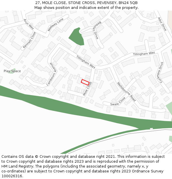 27, MOLE CLOSE, STONE CROSS, PEVENSEY, BN24 5QB: Location map and indicative extent of plot