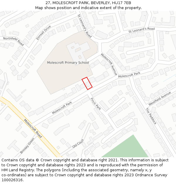 27, MOLESCROFT PARK, BEVERLEY, HU17 7EB: Location map and indicative extent of plot