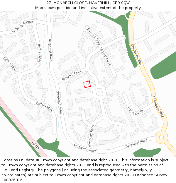 27, MONARCH CLOSE, HAVERHILL, CB9 9QW: Location map and indicative extent of plot