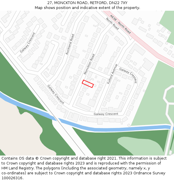 27, MONCKTON ROAD, RETFORD, DN22 7XY: Location map and indicative extent of plot