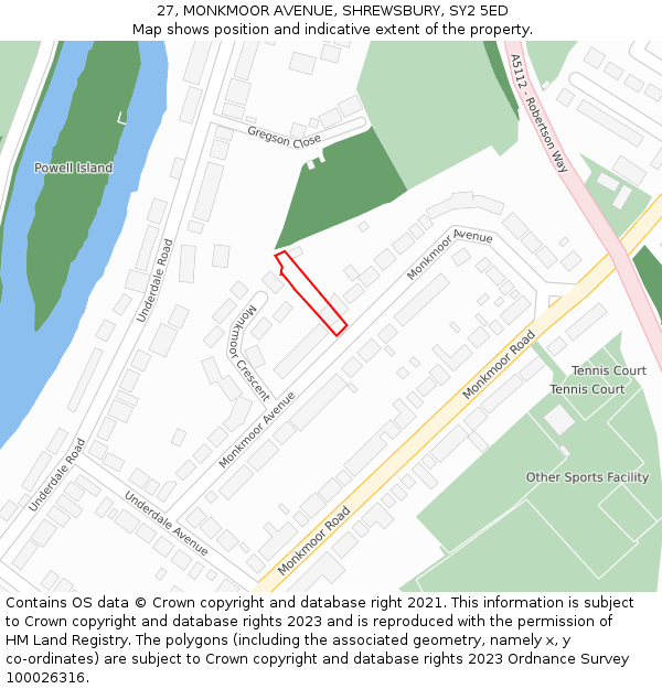 27, MONKMOOR AVENUE, SHREWSBURY, SY2 5ED: Location map and indicative extent of plot