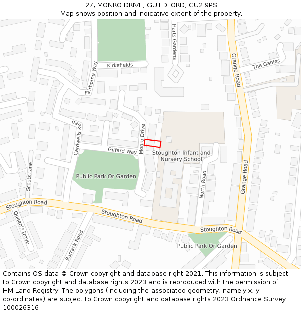 27, MONRO DRIVE, GUILDFORD, GU2 9PS: Location map and indicative extent of plot