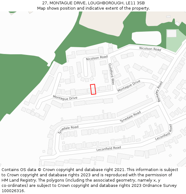 27, MONTAGUE DRIVE, LOUGHBOROUGH, LE11 3SB: Location map and indicative extent of plot