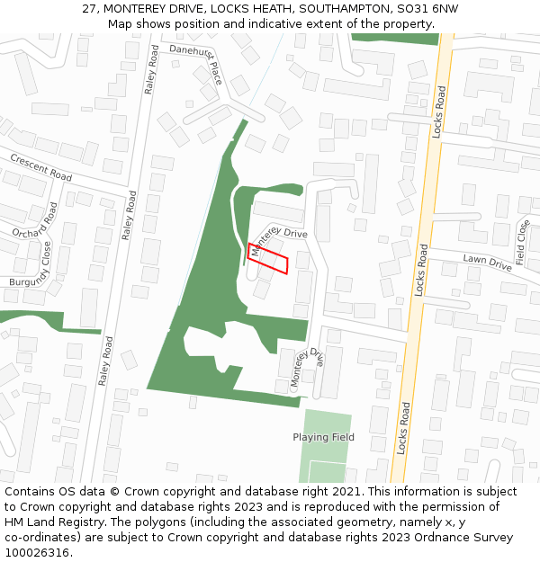 27, MONTEREY DRIVE, LOCKS HEATH, SOUTHAMPTON, SO31 6NW: Location map and indicative extent of plot