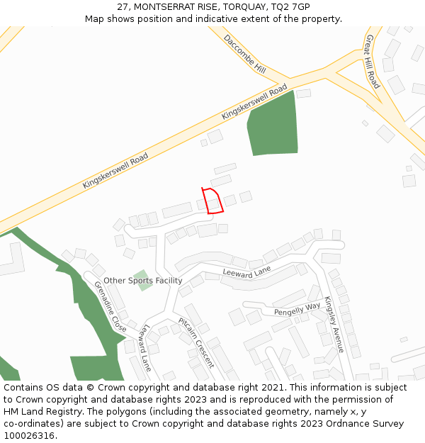 27, MONTSERRAT RISE, TORQUAY, TQ2 7GP: Location map and indicative extent of plot