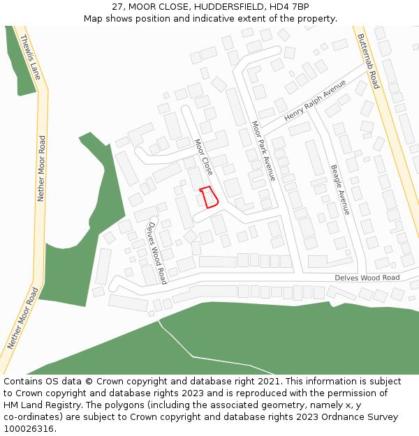 27, MOOR CLOSE, HUDDERSFIELD, HD4 7BP: Location map and indicative extent of plot