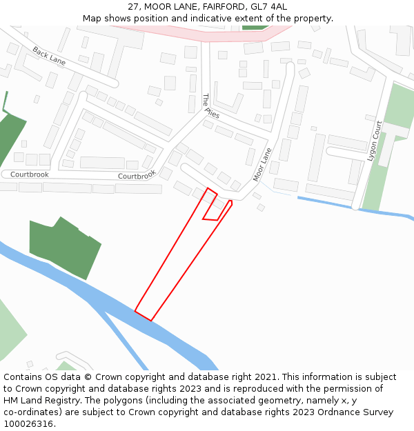 27, MOOR LANE, FAIRFORD, GL7 4AL: Location map and indicative extent of plot