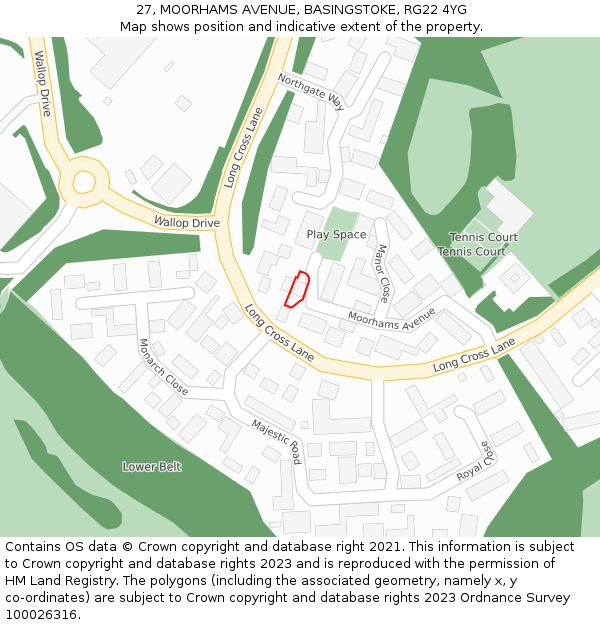 27, MOORHAMS AVENUE, BASINGSTOKE, RG22 4YG: Location map and indicative extent of plot