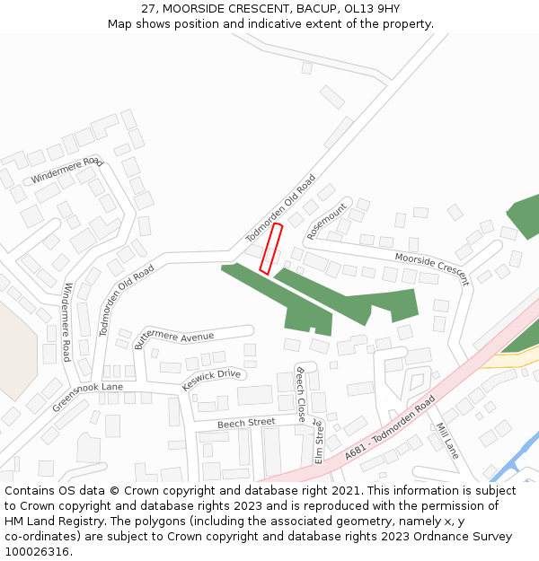 27, MOORSIDE CRESCENT, BACUP, OL13 9HY: Location map and indicative extent of plot