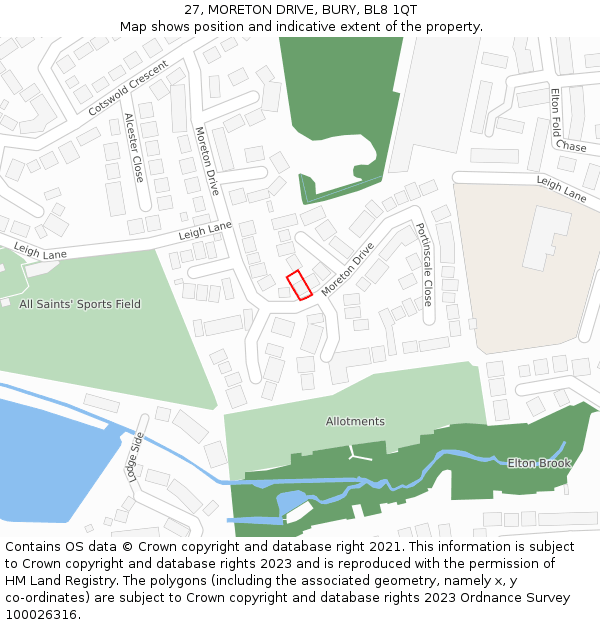 27, MORETON DRIVE, BURY, BL8 1QT: Location map and indicative extent of plot
