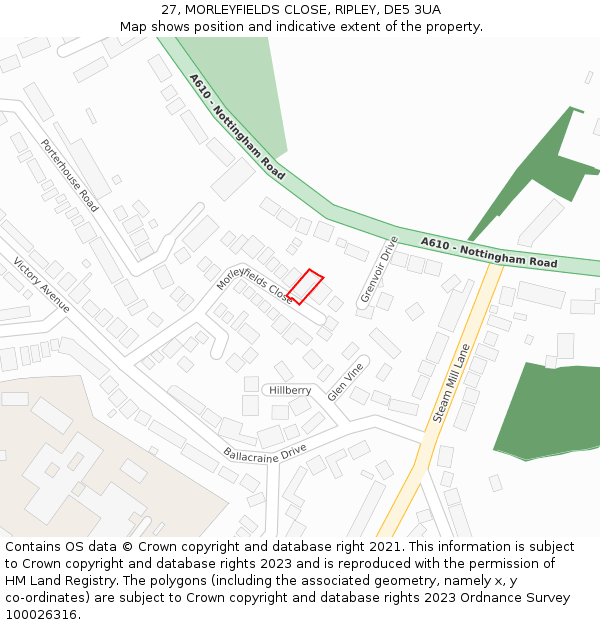 27, MORLEYFIELDS CLOSE, RIPLEY, DE5 3UA: Location map and indicative extent of plot