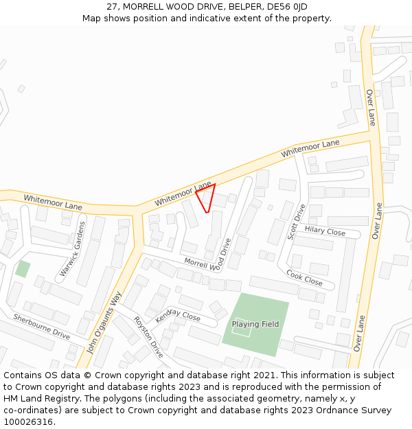 27, MORRELL WOOD DRIVE, BELPER, DE56 0JD: Location map and indicative extent of plot