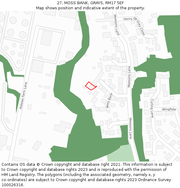 27, MOSS BANK, GRAYS, RM17 5EF: Location map and indicative extent of plot