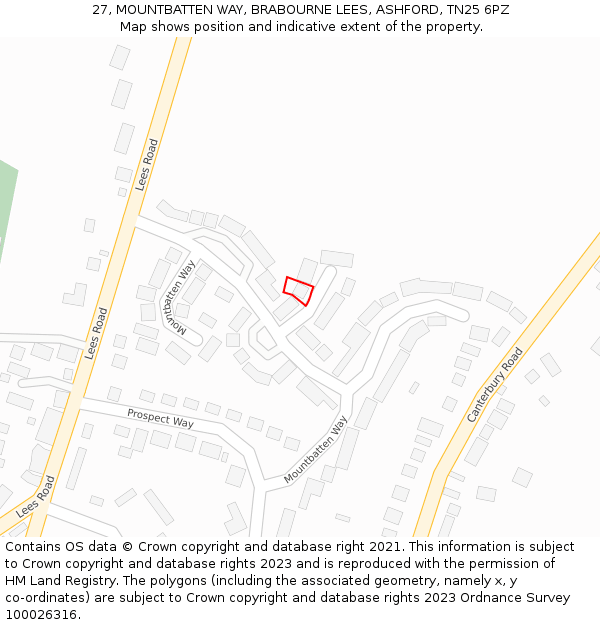 27, MOUNTBATTEN WAY, BRABOURNE LEES, ASHFORD, TN25 6PZ: Location map and indicative extent of plot