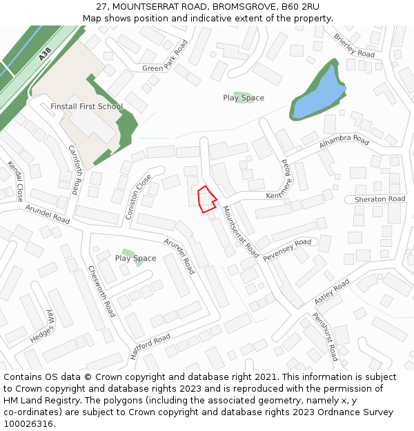 27, MOUNTSERRAT ROAD, BROMSGROVE, B60 2RU: Location map and indicative extent of plot