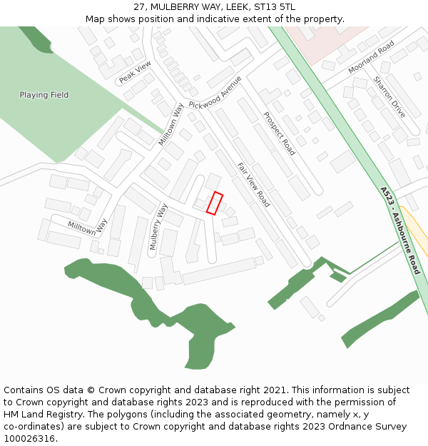 27, MULBERRY WAY, LEEK, ST13 5TL: Location map and indicative extent of plot