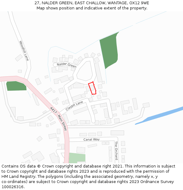 27, NALDER GREEN, EAST CHALLOW, WANTAGE, OX12 9WE: Location map and indicative extent of plot