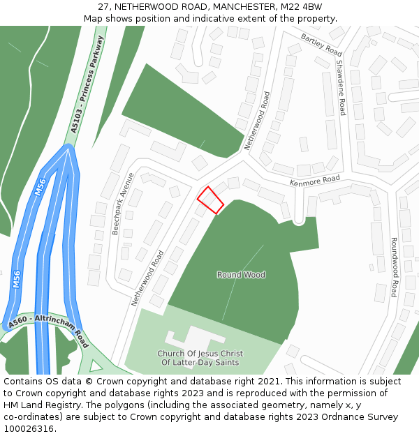 27, NETHERWOOD ROAD, MANCHESTER, M22 4BW: Location map and indicative extent of plot