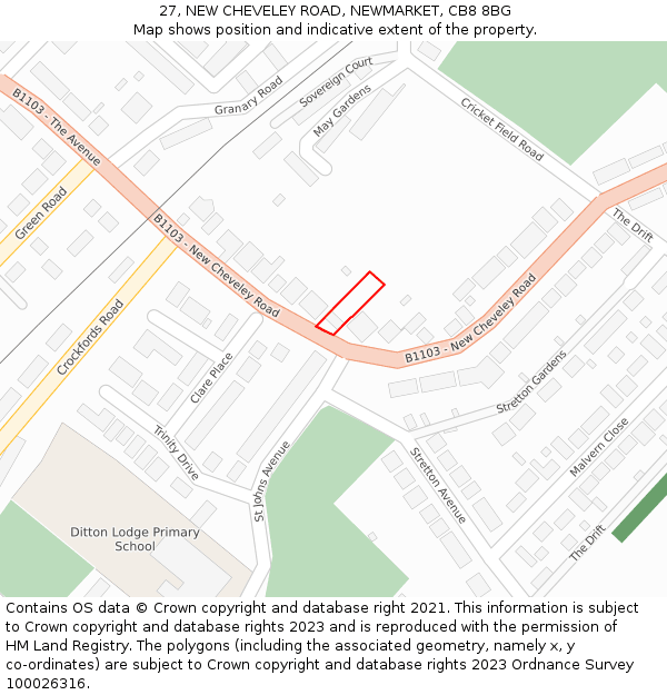 27, NEW CHEVELEY ROAD, NEWMARKET, CB8 8BG: Location map and indicative extent of plot