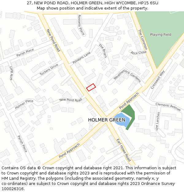 27, NEW POND ROAD, HOLMER GREEN, HIGH WYCOMBE, HP15 6SU: Location map and indicative extent of plot