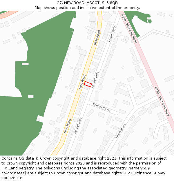 27, NEW ROAD, ASCOT, SL5 8QB: Location map and indicative extent of plot
