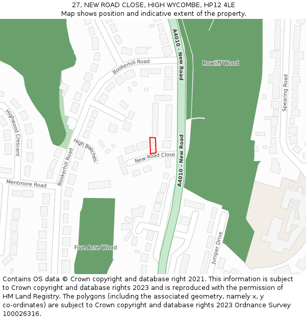 27, NEW ROAD CLOSE, HIGH WYCOMBE, HP12 4LE: Location map and indicative extent of plot