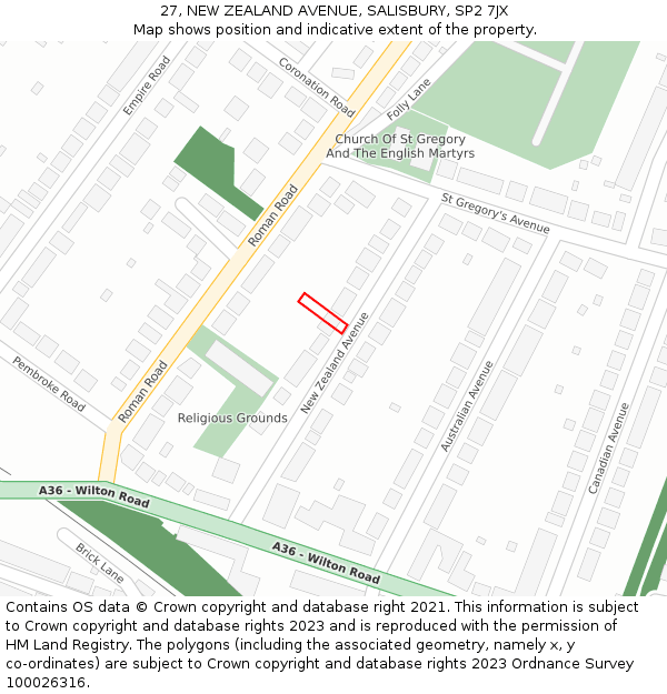 27, NEW ZEALAND AVENUE, SALISBURY, SP2 7JX: Location map and indicative extent of plot