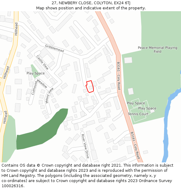 27, NEWBERY CLOSE, COLYTON, EX24 6TJ: Location map and indicative extent of plot