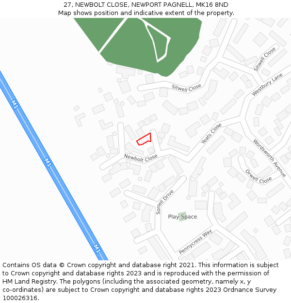 27, NEWBOLT CLOSE, NEWPORT PAGNELL, MK16 8ND: Location map and indicative extent of plot